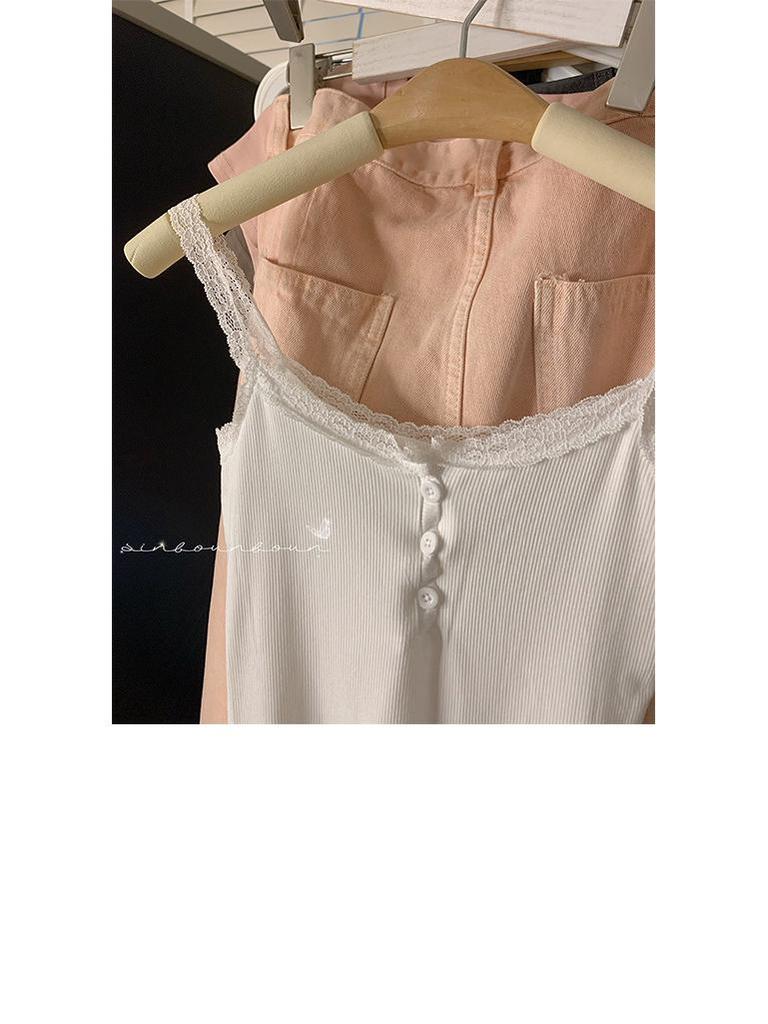 Xin Bang Bang White Lace Trim Padded Camisole: Women's Summer Vest with Beautiful Back Design