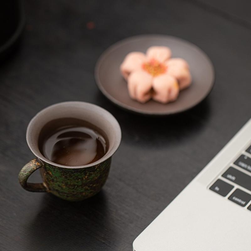 Retro kiln-changed ceramic cup coarse pottery coffee cup and saucer set creative souvenir Chinese tea cup with bottom saucer