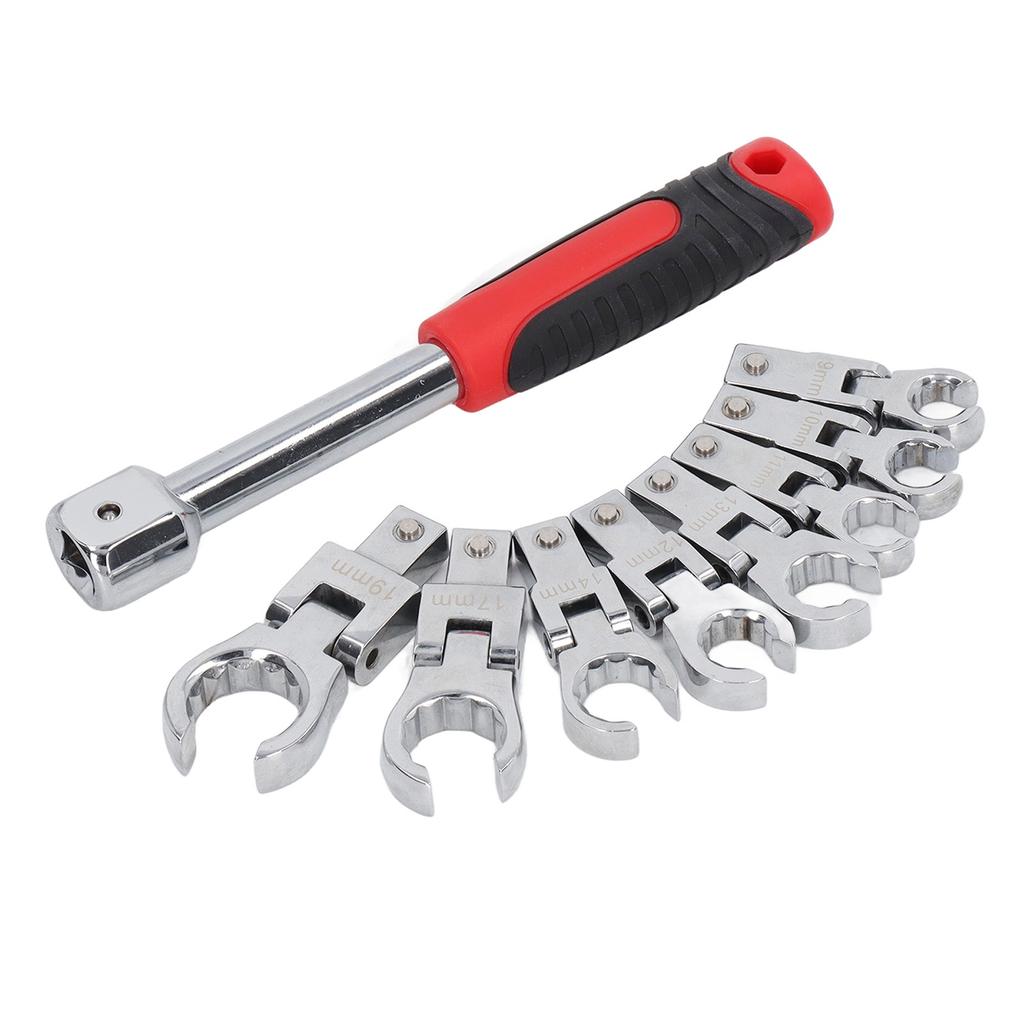 9Pcs Replaceable Wrench Set Flexible Head 180° Rotating Torsion Wrench with Handle