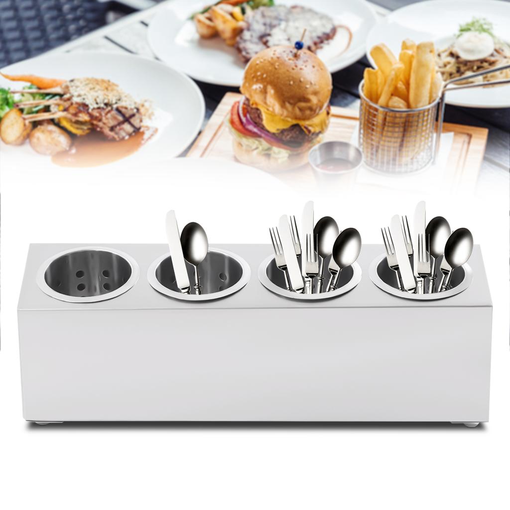 Stainless Steel Flatware Organizer Caddy, 4-Hole Utensil Holder for Kitchen, Modern Minimalist Cutlery Storage, Compact Design