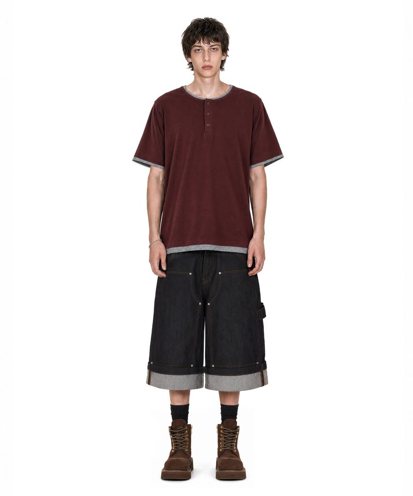 IDWS Layered Henley Neck T-Shirt Burgundy
