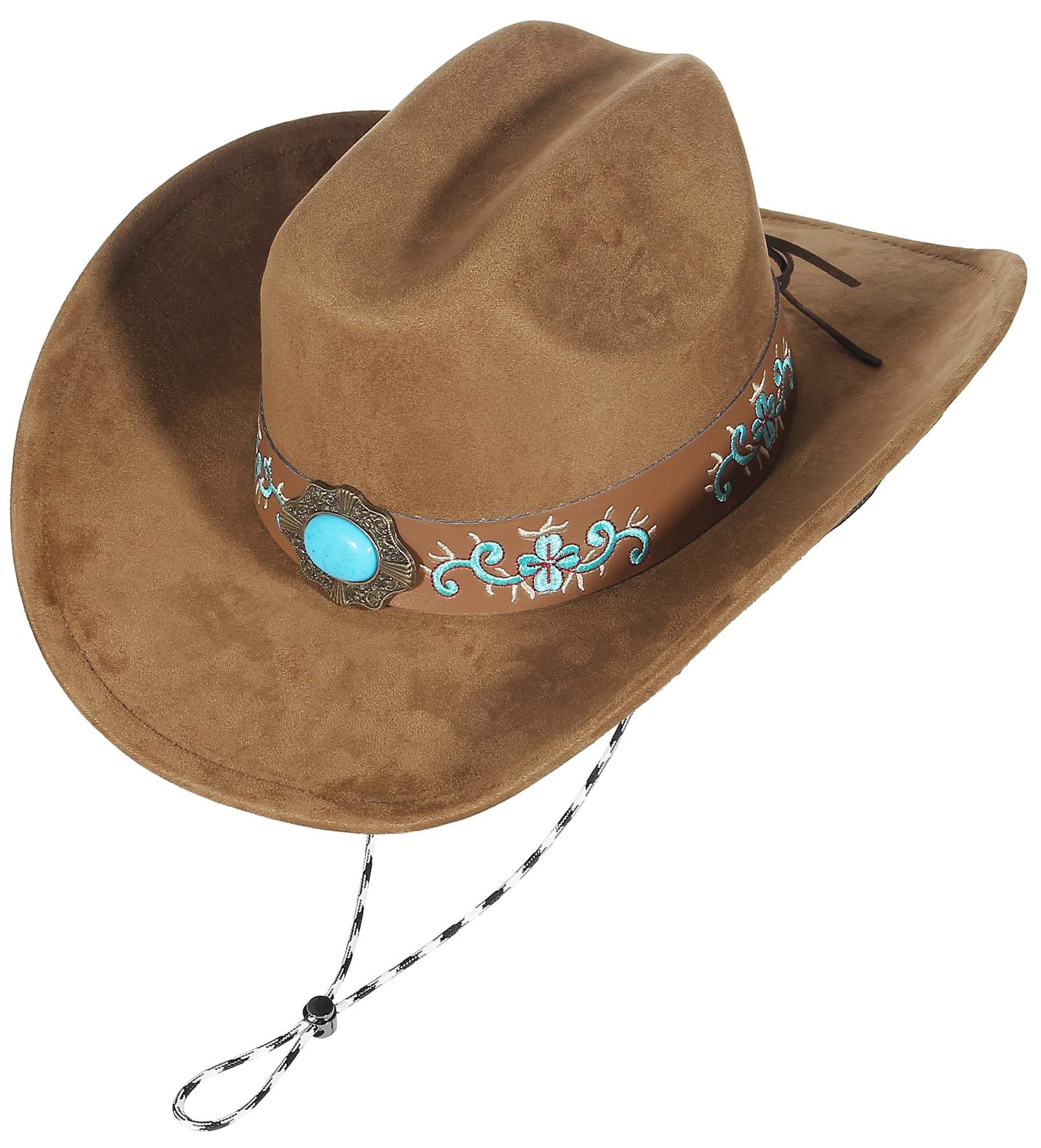 

GEMVIE and Western Hat with Belt and Chin Wide Slimming Ten Gallon Western Actress Hat Brown Men s Women s Embroidery, Accessory, Strap, Brim,