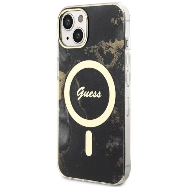 Etui do iPhone 14 Plus Guess Golden Marble MagSafe Czarne