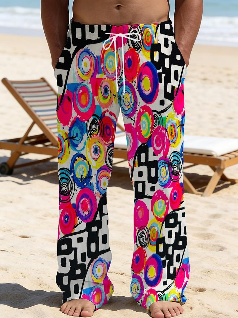Casual men's printed loose straight trousers vacation beach pants men's European and American breathable