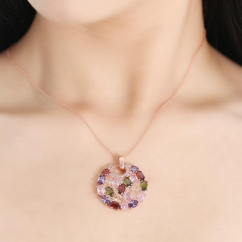 Schmuck im europäischen und amerikanischen Stil, wunderschöne Blumen, runder Mond, farbenfrohe Adelsdamen-Halskette, Regenbogen-Halskette
