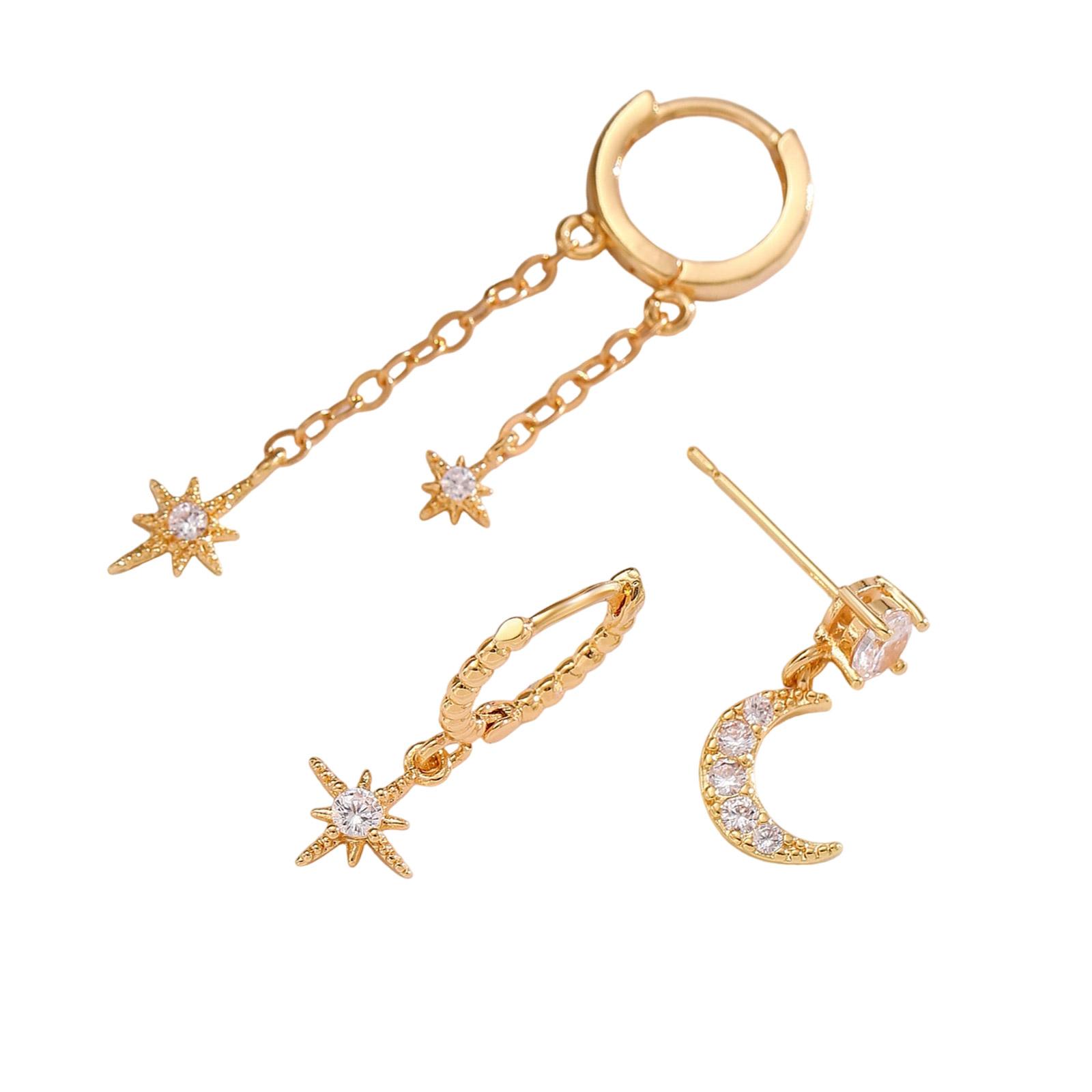 

Elegant Mismatched Spiritual Earrings Set Of 3 Additional Mixture Long Permanent Light Gift Ready Packaging золотий