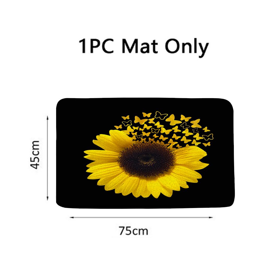 Magic Sunflower Butterfly Shower Curtain Sets Black Yellow Art Country Flower Bathroom Decor Curtains Bath Mats Rug Toilet Cover