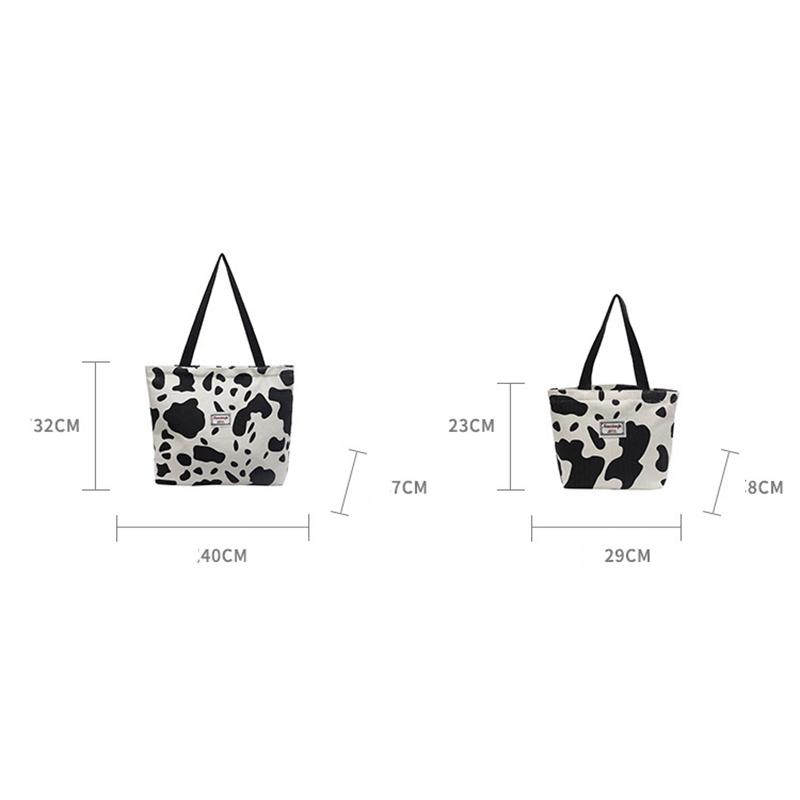 Fashion Large Capacity Cow Print Corduroy Tote Bag for Women Reusable Cute Commuter Shoulder Bag with Zipper, Foldable Shopping Bag