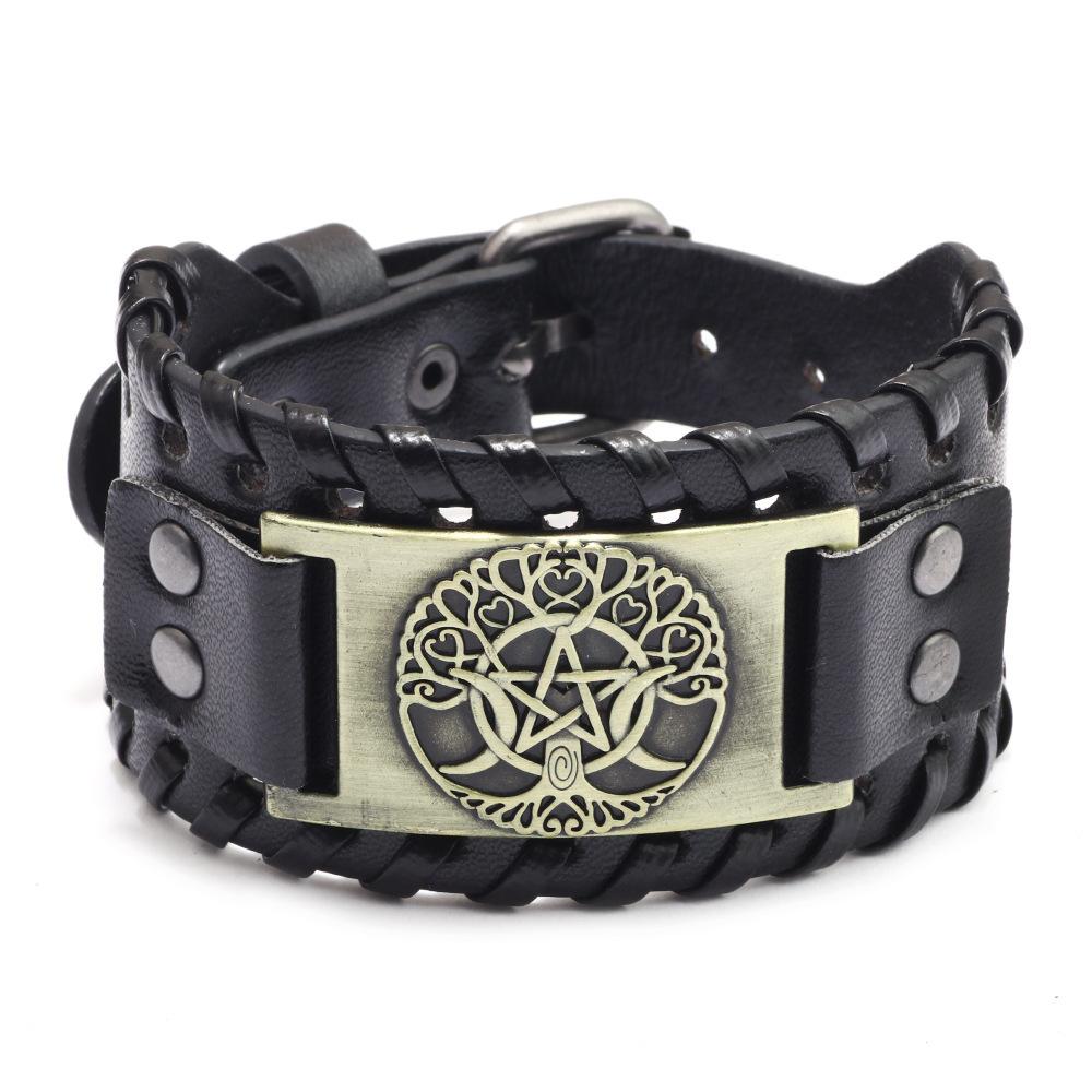 Vintage Norse Rune Leather Bracelet For Men Odin Symbol Punk Style Accessory
