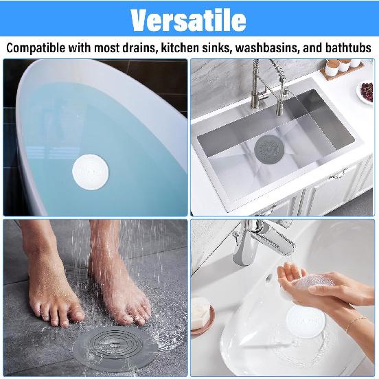 Tub Stopper 4 Pack, 6 inches Large Silicone Drain Plug Bathtub Drain Stopper Flat Suction Cover, Universal Flat Suction Shower Kitchen Cover,