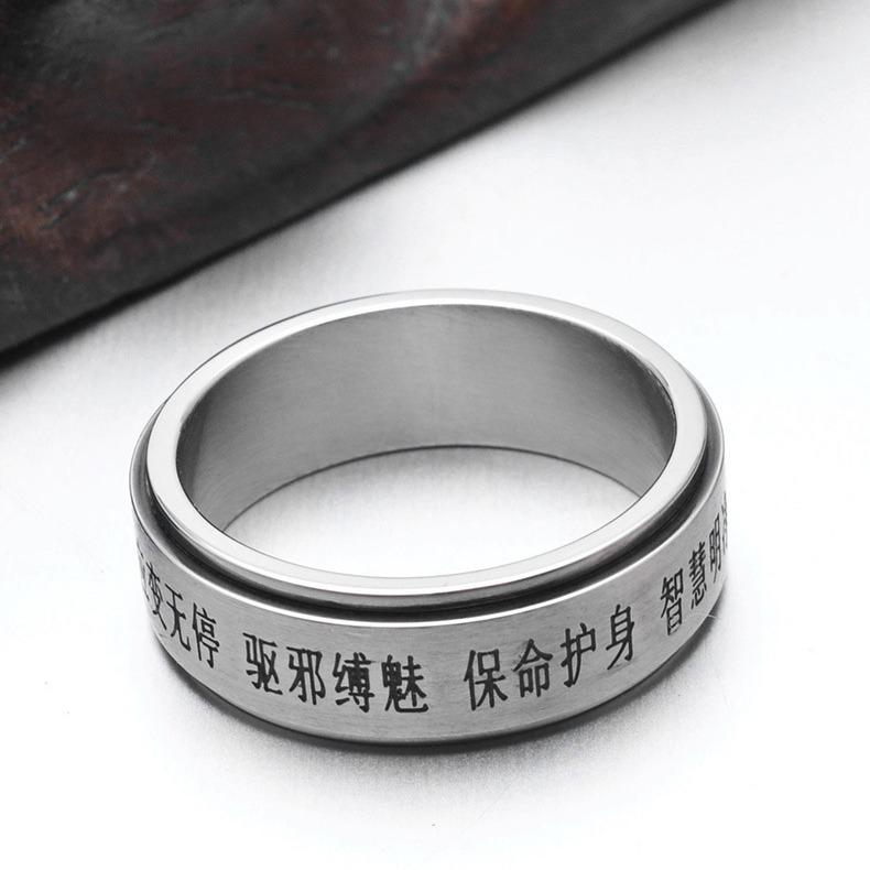 Taoist Meditation Titanium Steel Ring with Eight Trigrams That Can Rotate To Relieve Stress and Anxiety