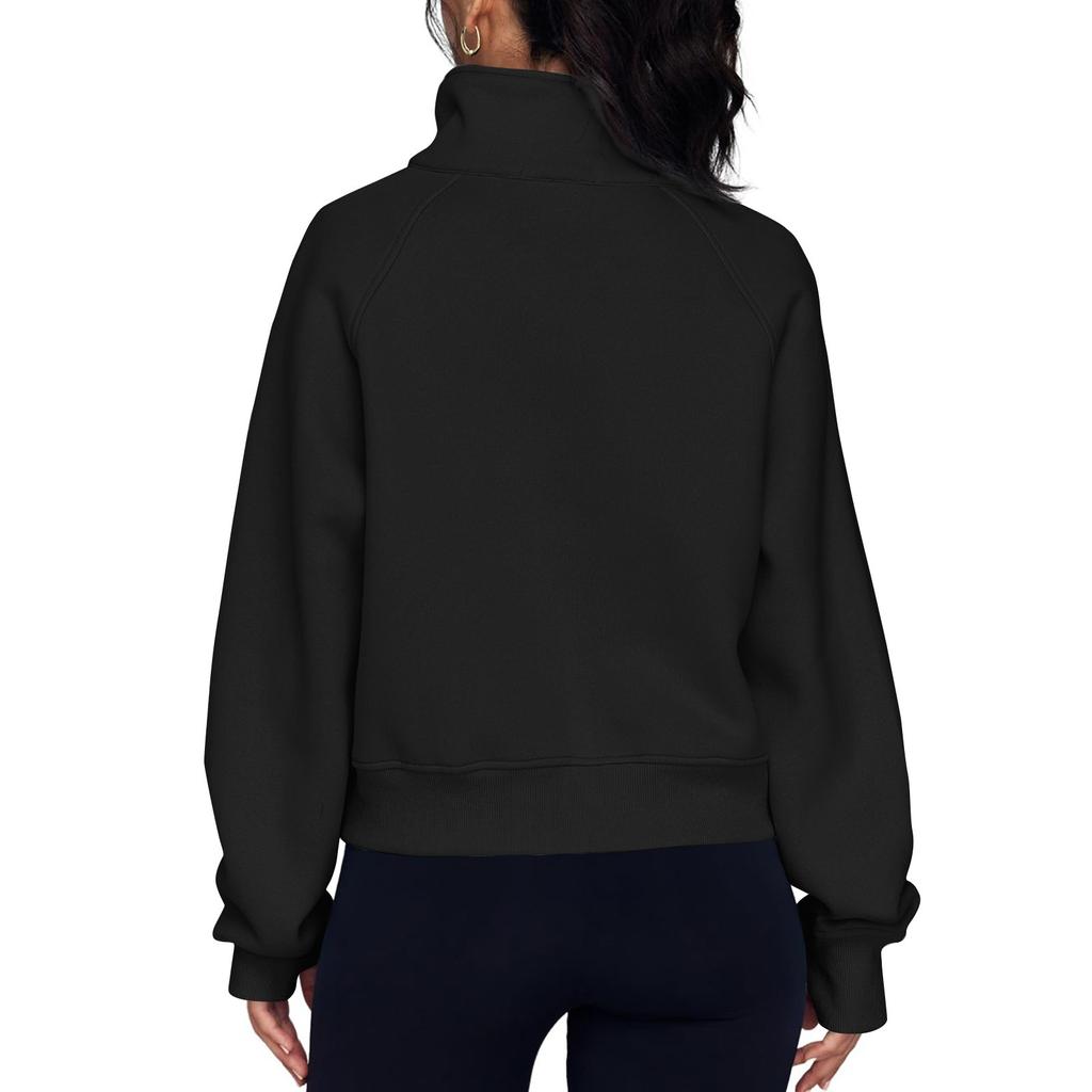Women's Fashionable Long Sleeved Solid Hooded Zippered Sweater Jacket