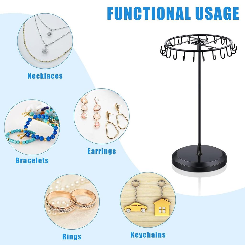1pc Iron jewelry rack, rotating necklace display rack with 23 hooks, jewelry storage rack, suitable for earrings, bracelets, etc