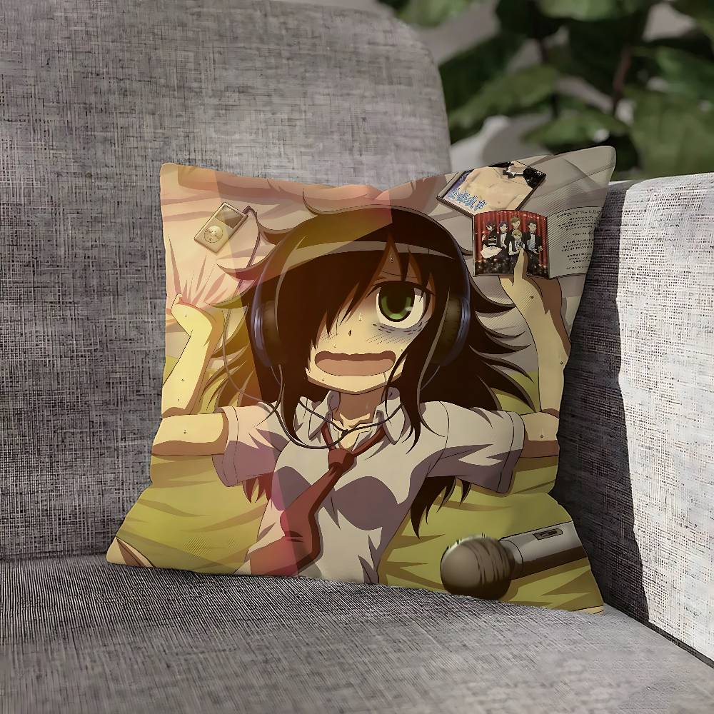 W-Watamote Tomoko Kuroki Pillow Case For Sofa Decor Car Office Room Printing Cushion Cover Decorations and Protector
