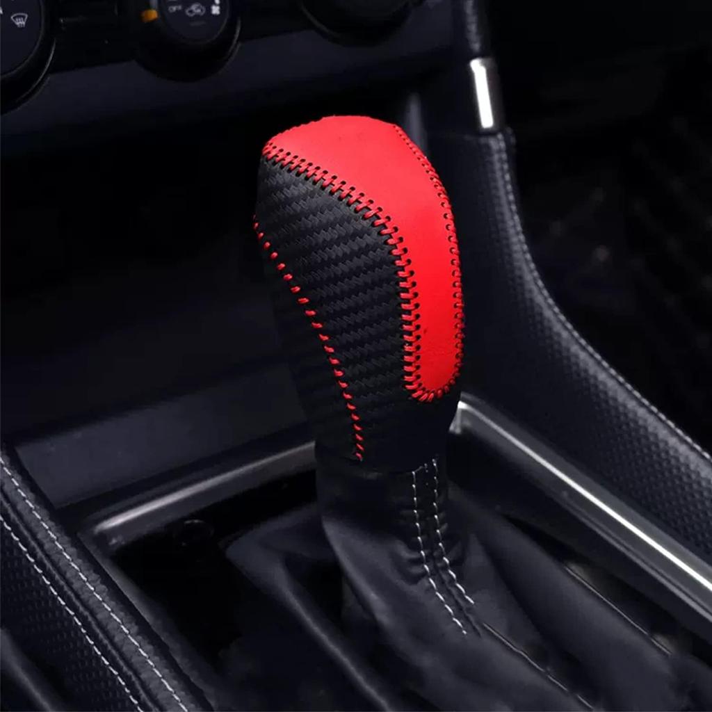 Genuine Leather Car Shift Knobs Cover for Subaru Crosstrek XV Forester 2018-2023/Impreza 2017-2023 Interior Accessories Protective Cover(Carbon Fibre