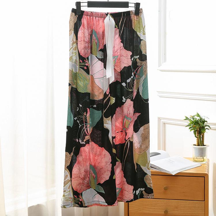 Women's Spring and Summer Plus Size Printing Long Pants Female Elastic Waist Loose Casual Thin Trousers