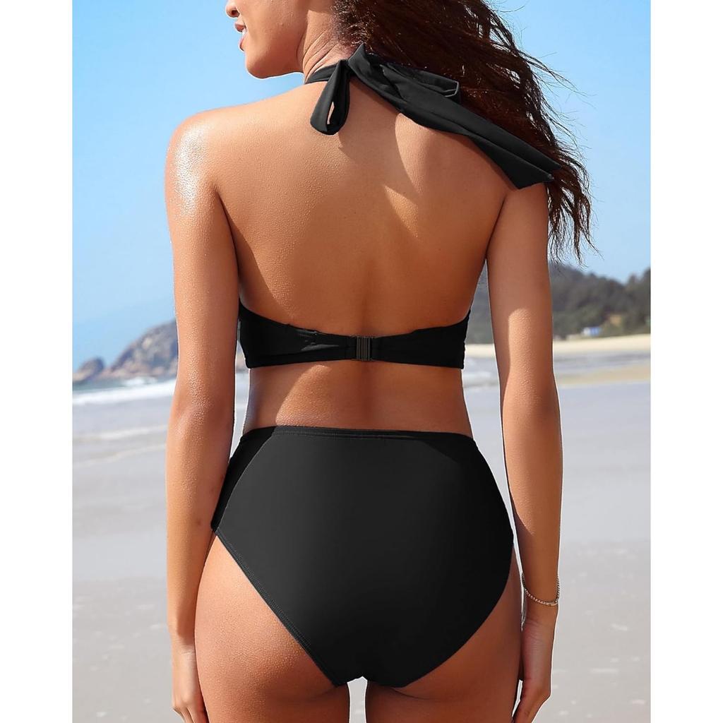 Charmleaks Women High Waisted Bikini Sets Two Piece Swimsuit Ruched Sexy Bandeau Bathing Suit