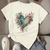 Women's Heart Print T-shirt Short Sleeve Crew Neck Casual Top For Spring Summer