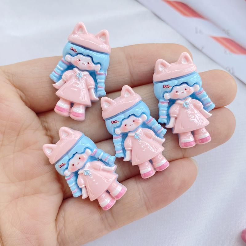 10 Pcs New Cute Cartoon Little Girl, Cat Series Flat Back Resin Scrapbooking DIY Jewelry Hairpin Craft Decoration Accessorie
