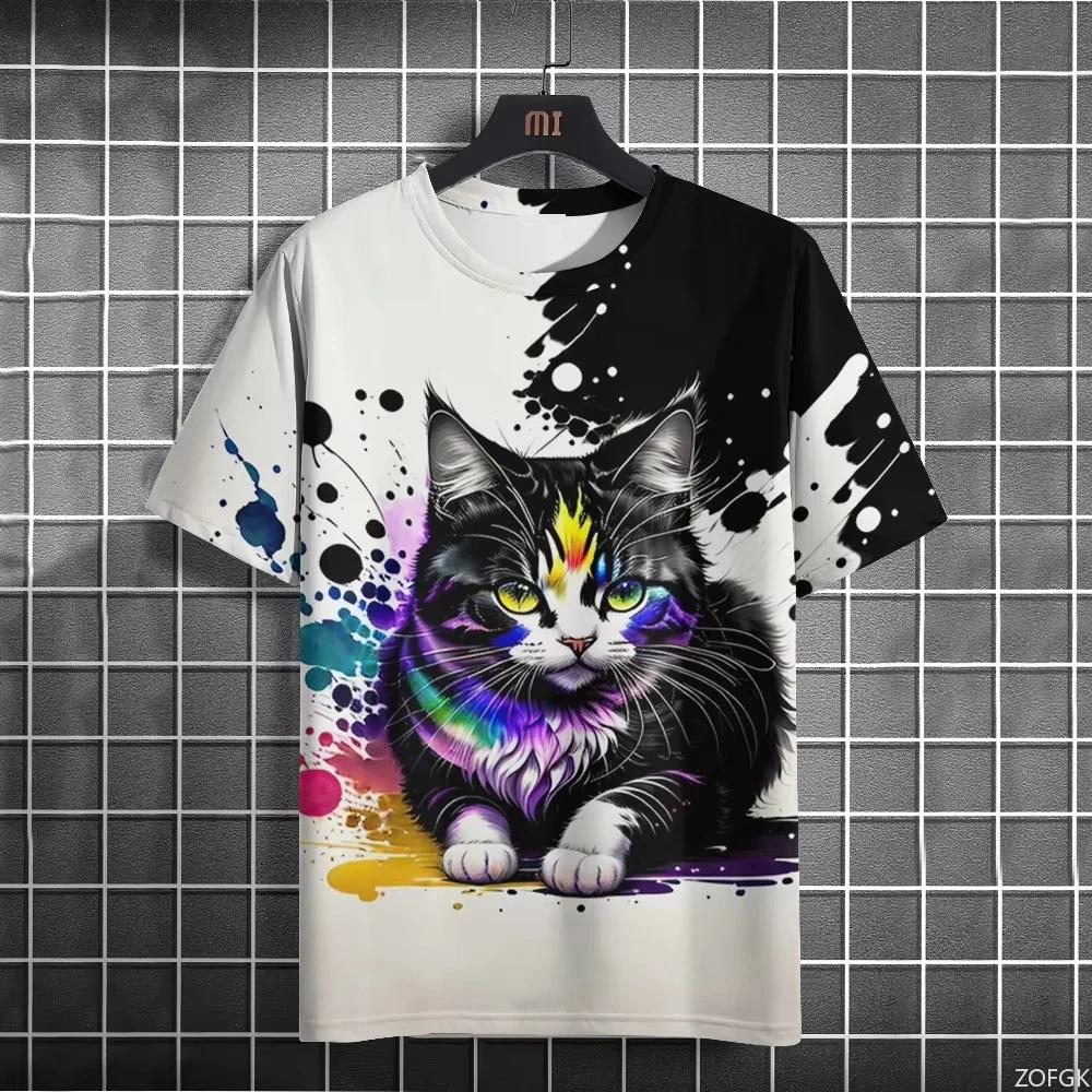 Women's Top Crew Neck Cat Print Fashion Short Sleeve Loose T-Shirts Women’s