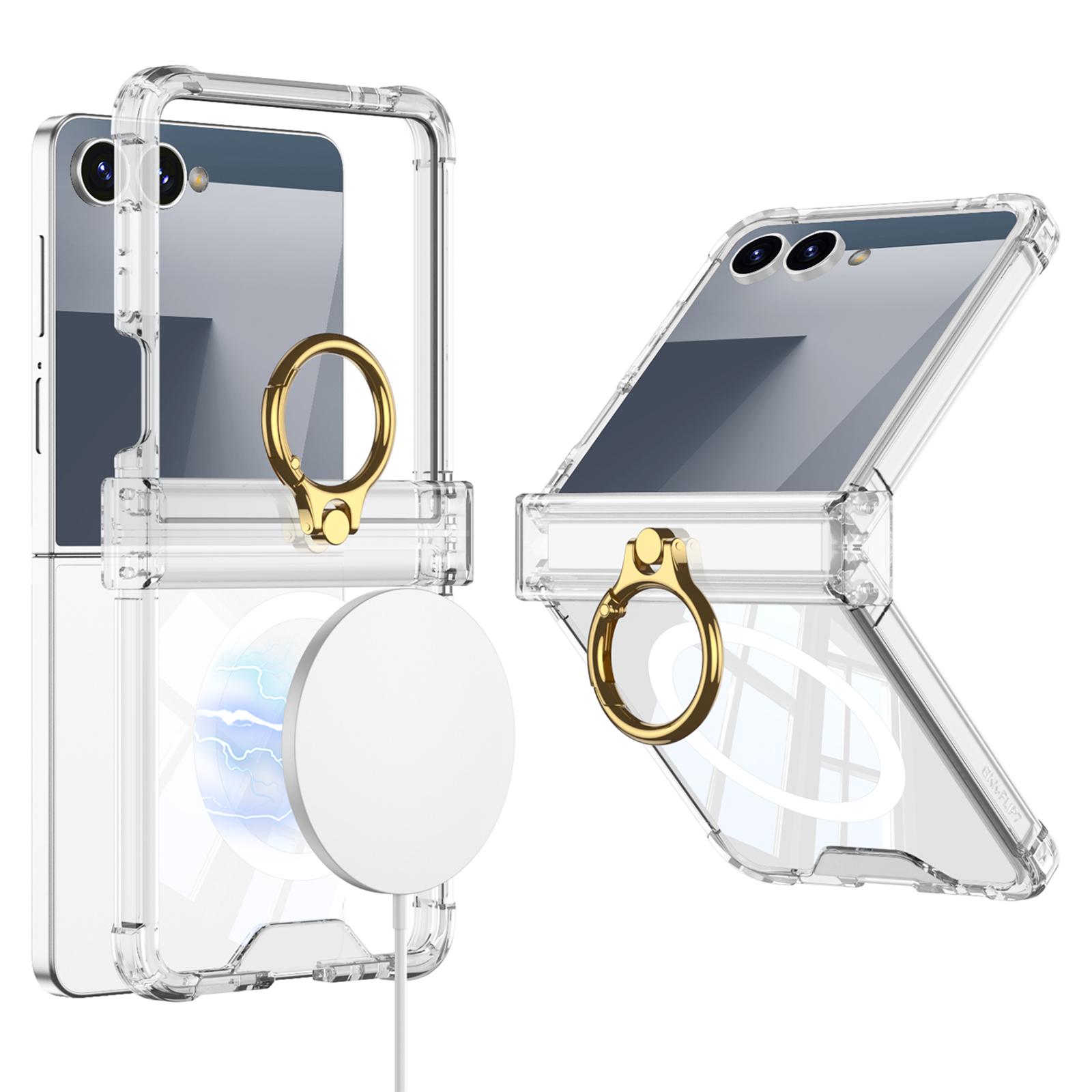 

GKK For Samsung Galaxy Z Flip7 5G Magnetic Case with Ring Holder Airbag Hinge Protection Shockproof Phone Cover Transparent