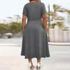 Robe Mi-longue Décontractée d'Été pour Femme Robe évasée à manches courtes et col en V avec torsade sur le devant Robe longue fluide ligne A pour vacances à la plage
