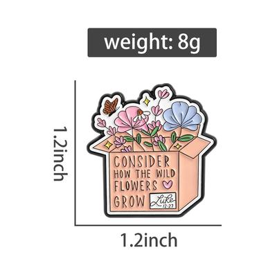 Broches Esmaltados de Caixa Floral Flores Frases de Autocuidado Broches de Lapela Insígnias de Lapela Planta Joias Inspiradoras Presente para Crianças Amigos