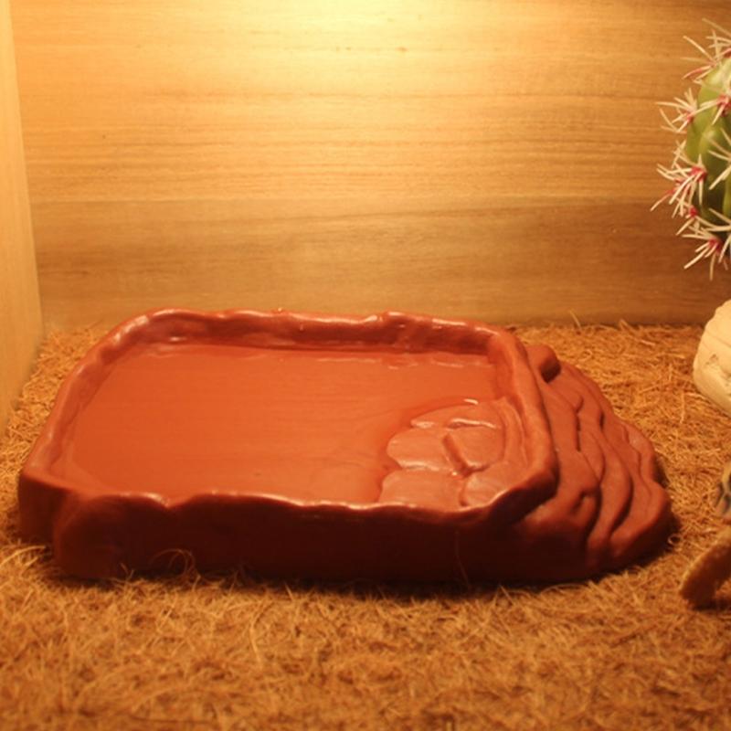 AntiSlip Reptiles Water Dish With Simulation Rock Ramp For Turtles Lizards Geckos Plastic Feeding Bowl Habitats Decors