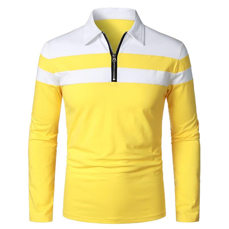 Męskie koszulki polo z długim rękawem w paski, z zamkiem 1/4, bawełniane, patchworkowe, z kołnierzykiem, casualowe, modne, pulower, slim fit, koszulka golfowa