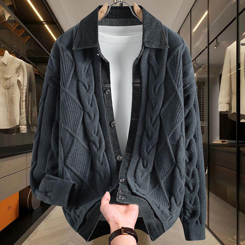 

Men s Retro Denim Patchwork Lapel Cardigan - Trendy Two-Piece Style M (90-110 jin) сірий колір
