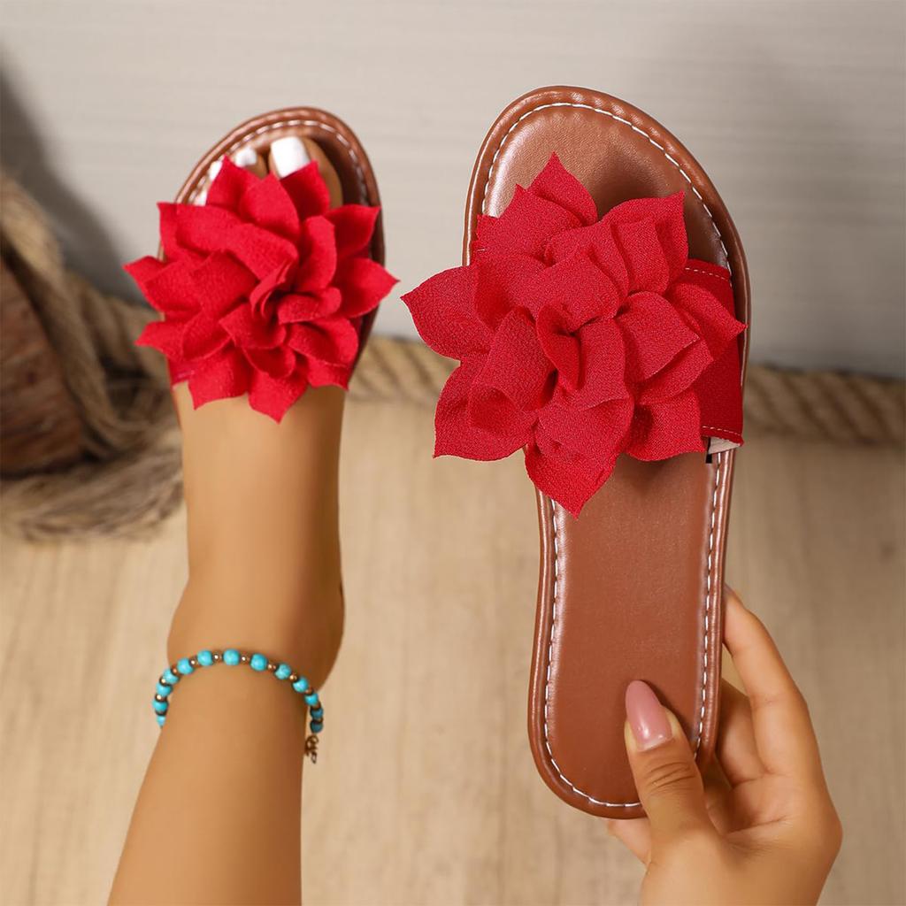 Ladies' casual and fashionable flat bottomed flower shaped slippers, lightweight cloth surface slippers for wearing the outside