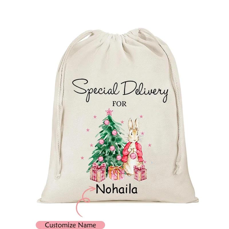 personalised Rabbit bunny Santa sack Christmas stocking Merry Xmas eve holiday home Decoration kid girl boy gift Present Toy Bag