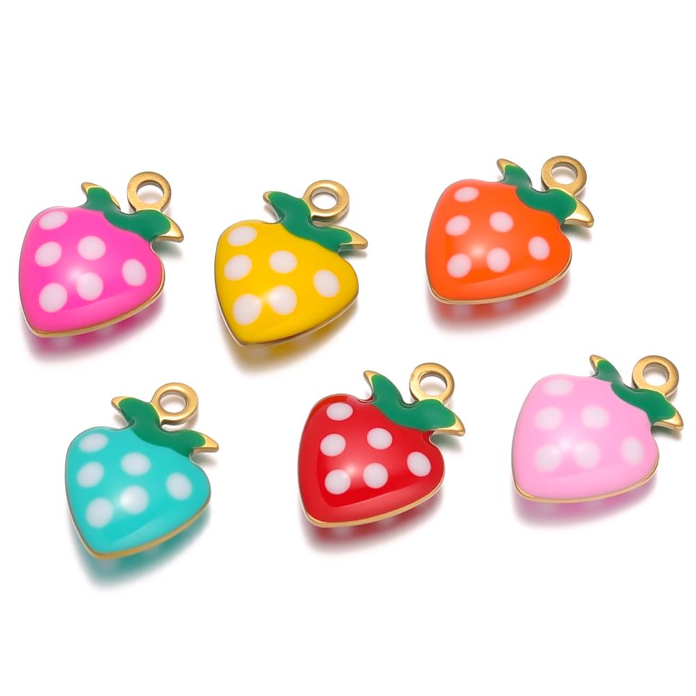 20Pcs Stainless Steel Small Enamel Heart Strawberry Charms for DIY Jewelry Necklace Kids Girls Bracelets Pendant Earrings Making