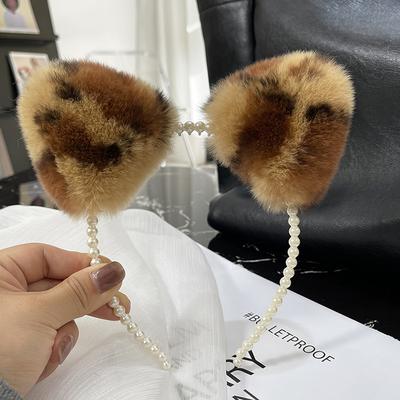 Gesichtswasch-Haarband, echtes Rex-Kaninchen-Haar, Katzenohr-Haarband, Netz, rotes Haarband, niedliches Plüsch-Eltern-Kind-Kopfbedeckungs-Haarspange für Mädchen