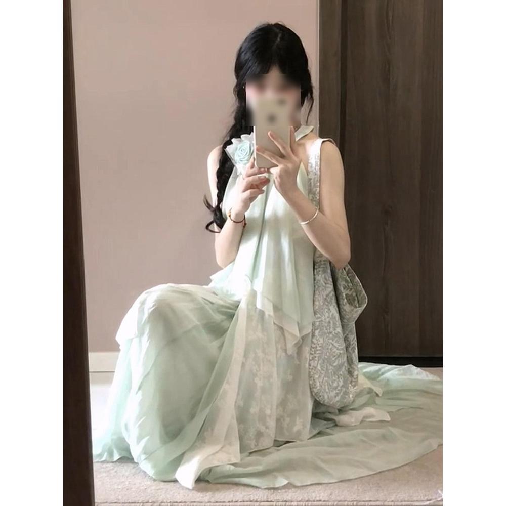 

Мятно-зеленое платье-слинг на шею женское летнее дофаминовое красивое Юньнань туризм морской отдых пляжное платье XL- (recommended 110-60kg)