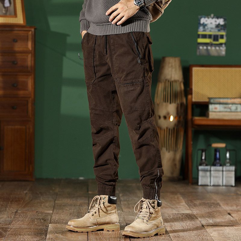 Men's Slim-Fit Camouflage Cargo Pants with Drawstring, Harem Style, Spring and Autumn Trendy Outdoor American Casual Long Pants