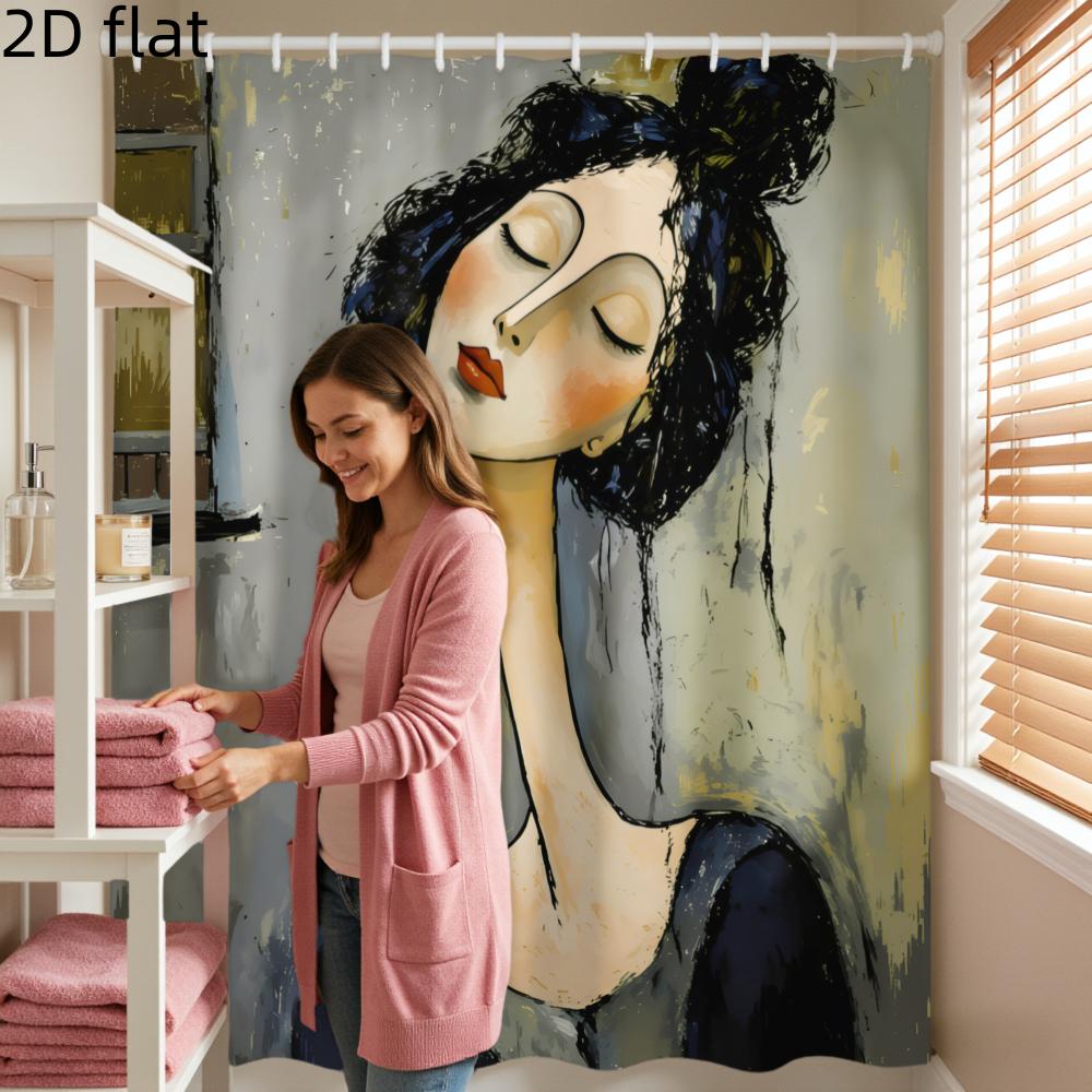 Bohemian Abstract Woman Portrait Shower Curtain Waterproof Bathroom Curtain Polyester Art Print Home Decor Shower Liner