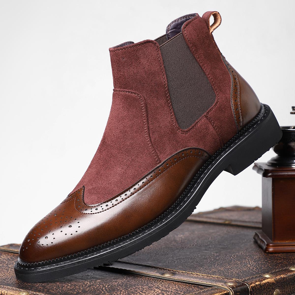 

One free shipping men s pointed Martin boots casual retro British style large size trendy fashion versatile leather boots 48 красный