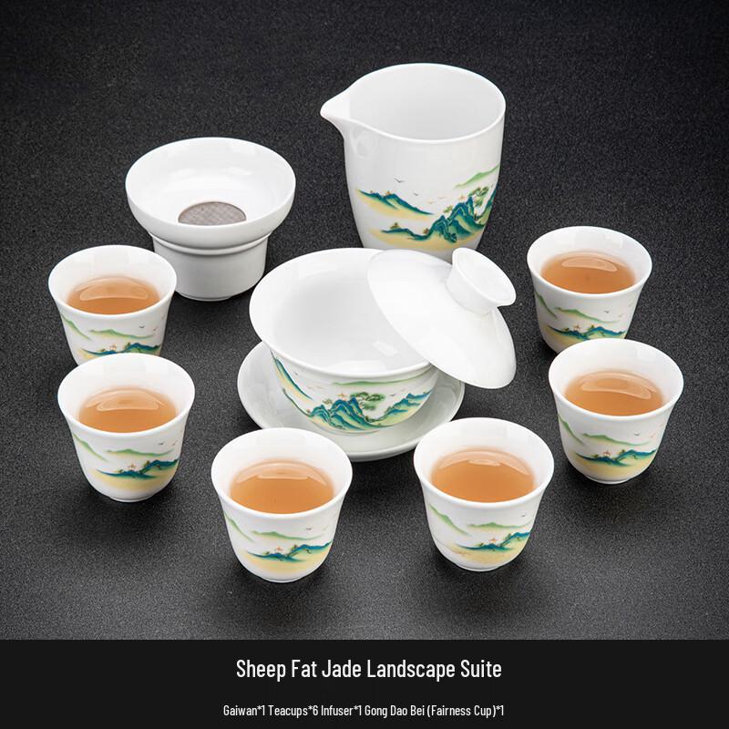 

Mutton-Fat Jade White Porcelain Kung Fu Tea Set with Landscape Design