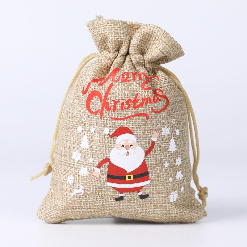 Christmas Candy Linen Bag Bundle Mouth Bag Colorful Cartoon Christmas Set Candy Gift Packaging Bag Santa Claus Gift Bags
