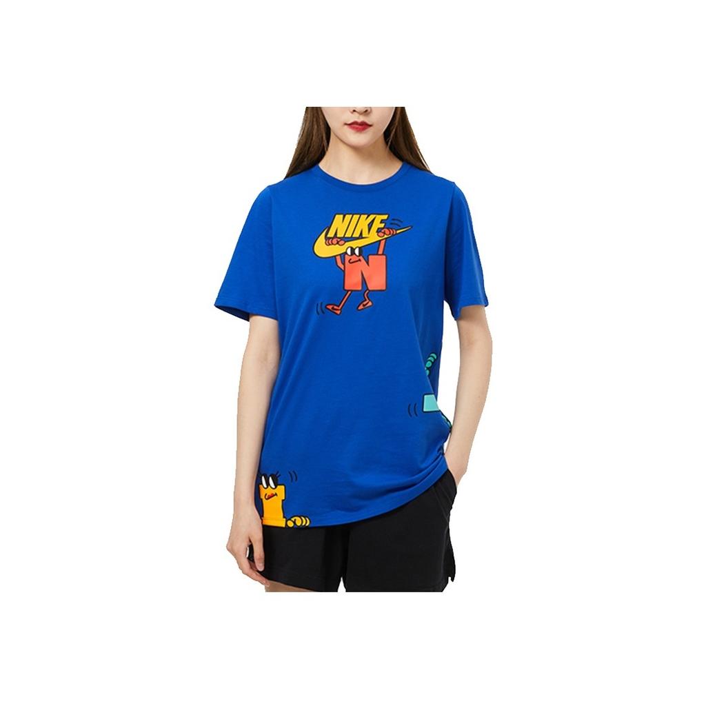 Nike Cartoon Print Casual Sport T-Shirt With Regular Shoulders Kids Tops Blue DJ5380-481
