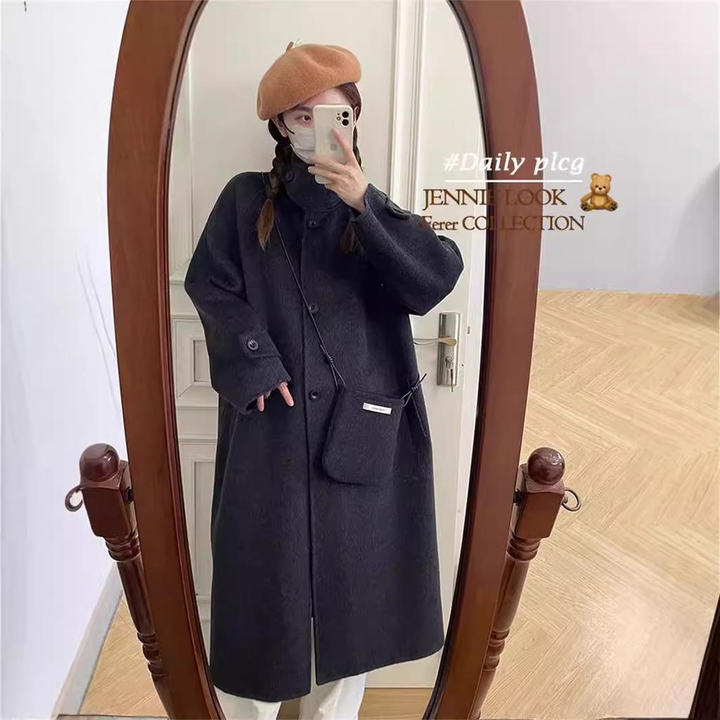 New Fall and Winter Raglan Coat, Single-breasted Button-down Collar, Over-the-knee Lengthened Casual Korean-style Coat