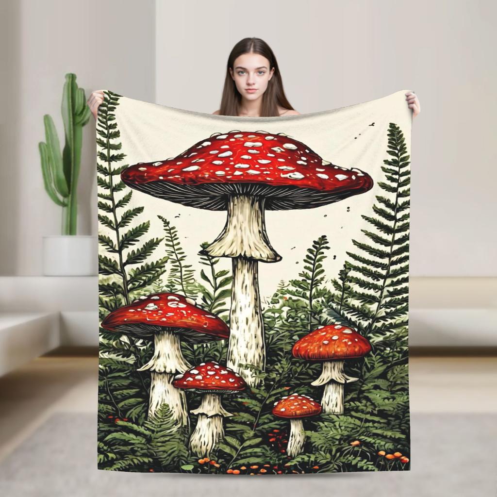 Cartoon Mushroom Blankets Fleece Decoration  Portable Super Warm Throw Blanket for Bedding Office Bedspreads