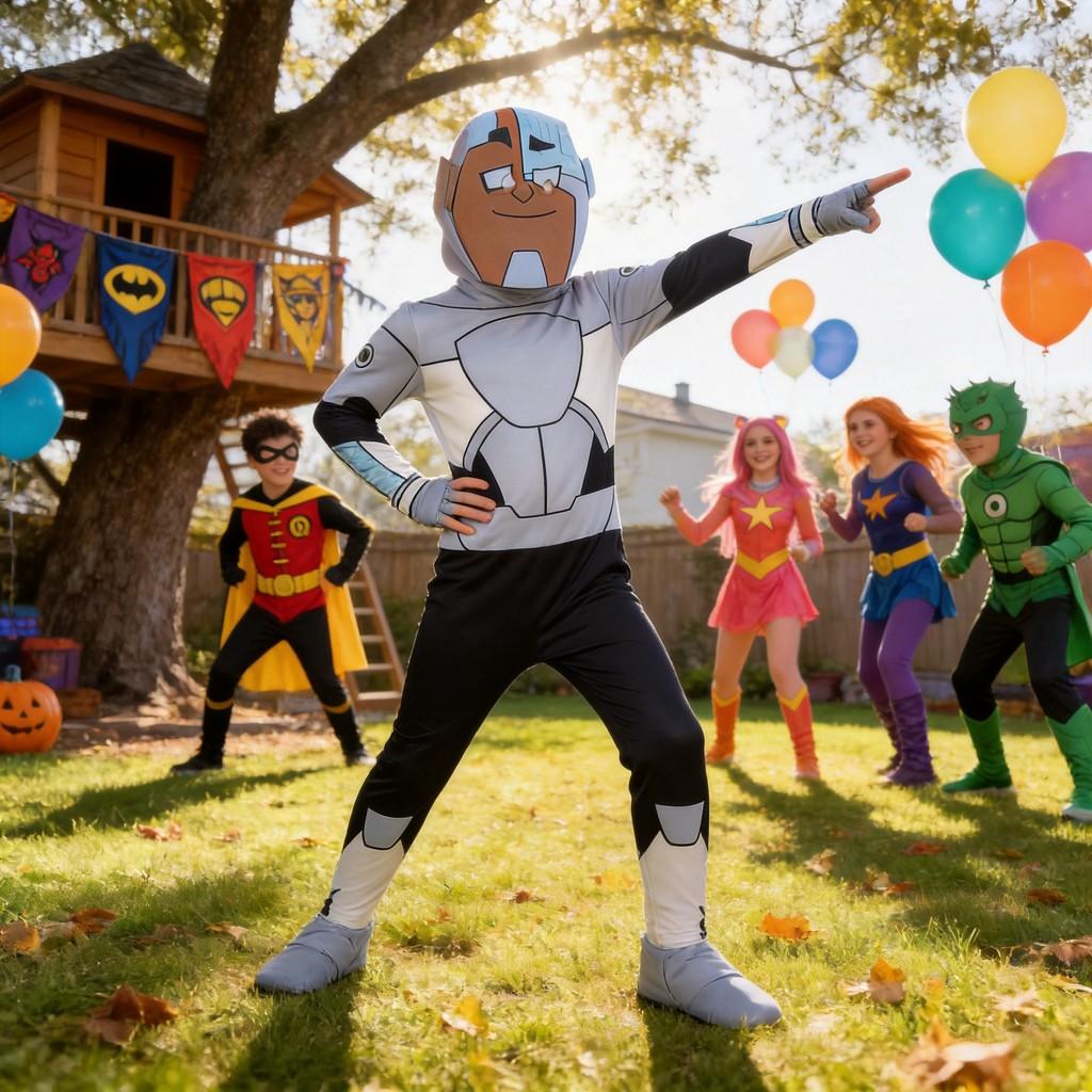 Teen Titans Go Cyborg Kids Cosplay Jumpsuit With Polyester Fabric For Halloween Party