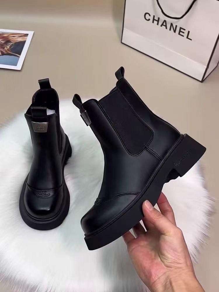 Cizme de piele până la genunchi pentru femei, de toamnă/iarnă 2025, cu căptușeală fleece subțiatoare - Stil britanic Martin Fashion