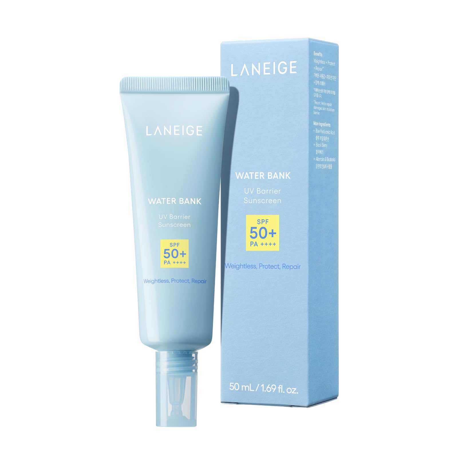 Laneige Waterbank UV Barrier Sunscreen 50mL SPF50+ PA++++ Sunscreen Serum Makeup Base for Face Hyaluronic Acid Sensitive Skin Non-greasy Moisturizing