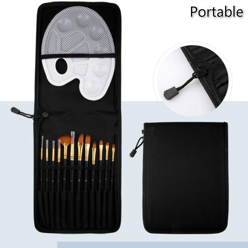 12pcs Artist Paint Brush Set with Canvas Bag Palette for Watercolor Brush Oil Acrylic Drawing Painting School Art Supplies