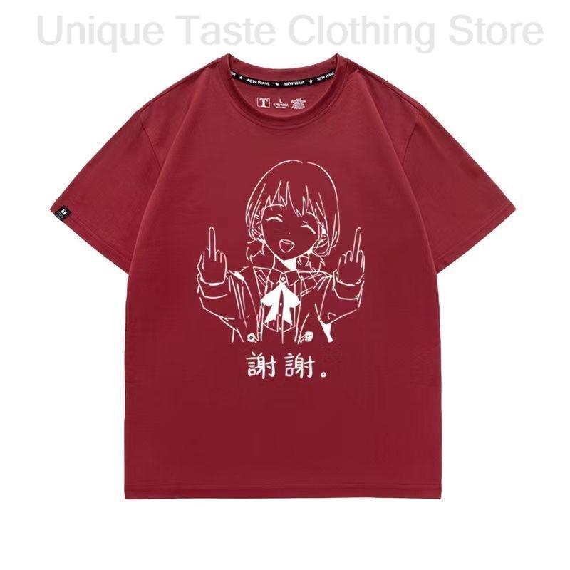 

Anime GIRLS BAND CRY T Shirt ISERI NINA Cartoon Thank You Text Print Tshirt Women Unisex Summer Loose Cotton Short Sleeve Tee Tops S