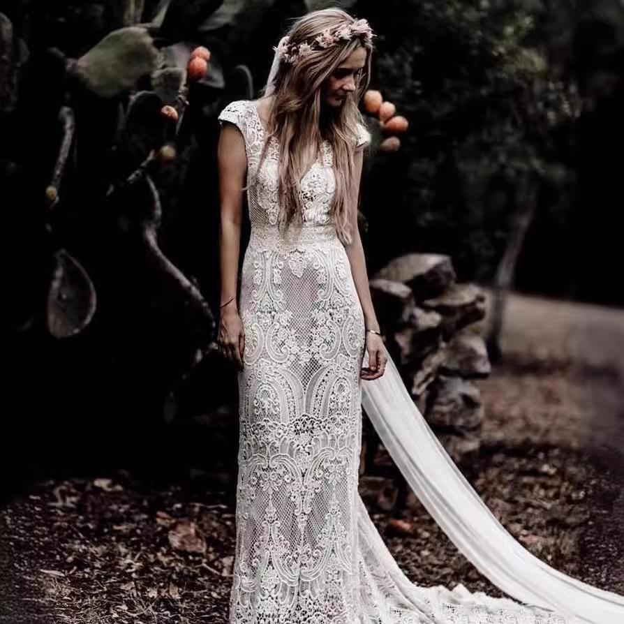 Suspender Wedding Dress, White Wedding Dress, European Fishtail Trailing Wedding Dress