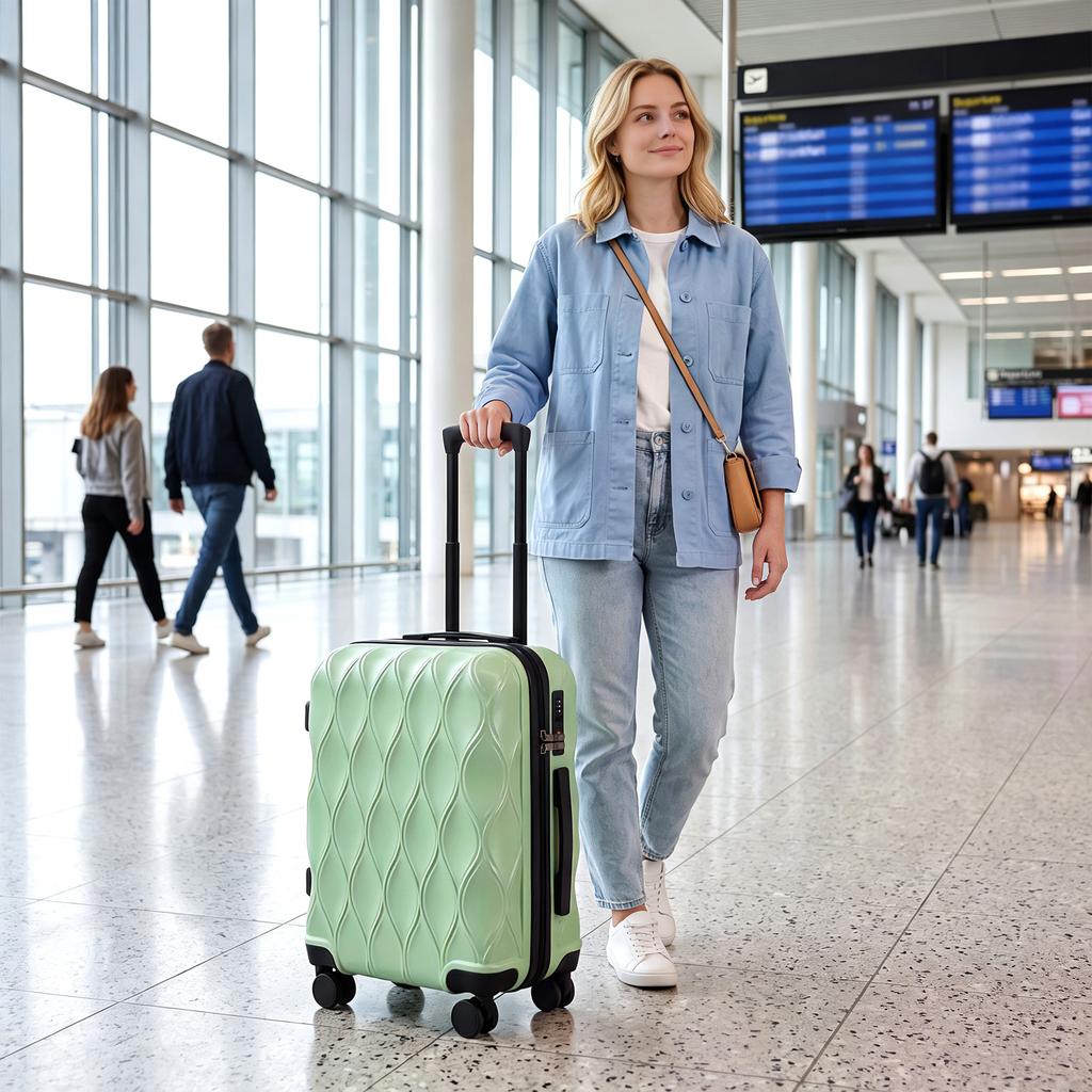 22Inch 56cm 41L Suitcase, ABS Hard Shell Carry On Luggage, Green